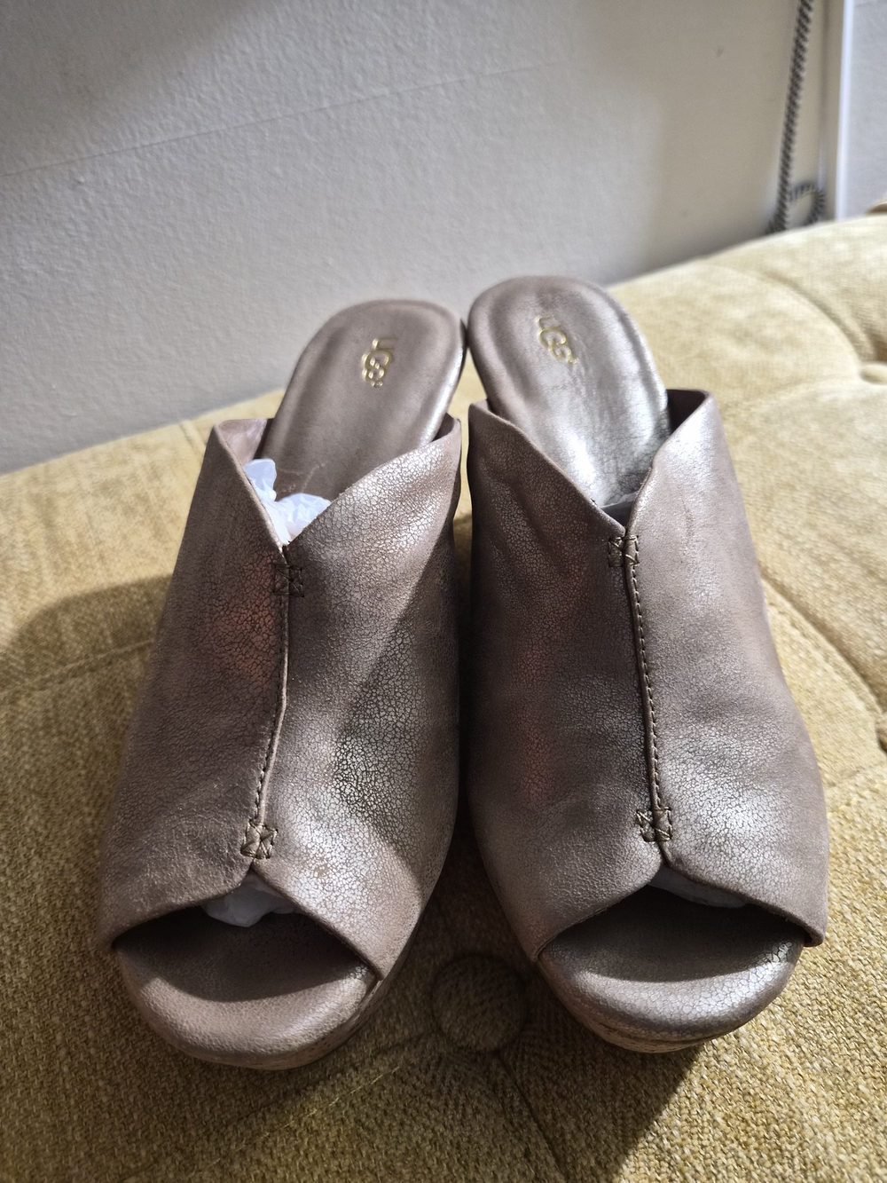 UGG Metallic Bronze Leather Slide Sandals - Women's
